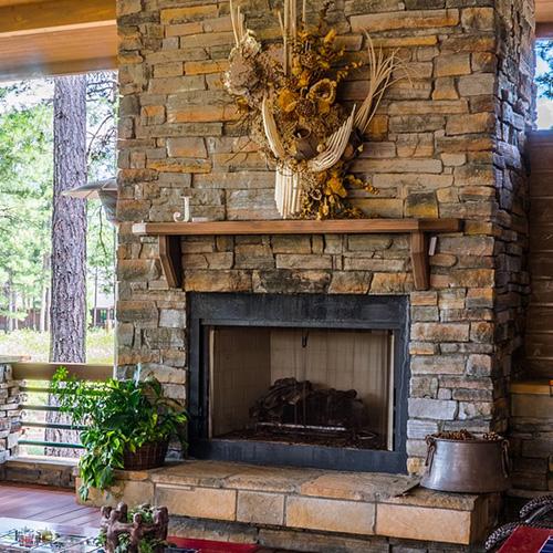 Indoor Fireplace with Wood Mantle