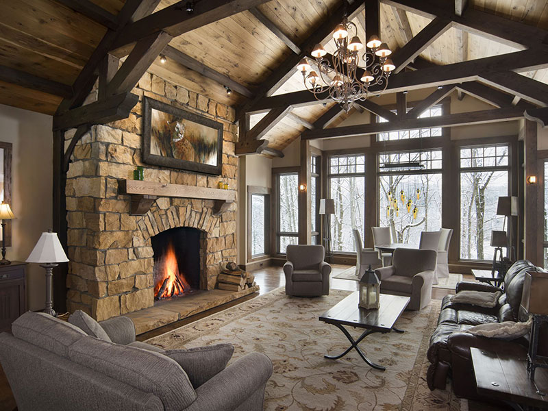 Living Room with Stone Fire Pit